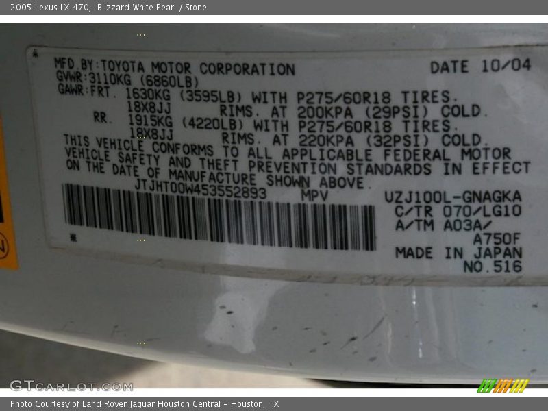 Blizzard White Pearl / Stone 2005 Lexus LX 470