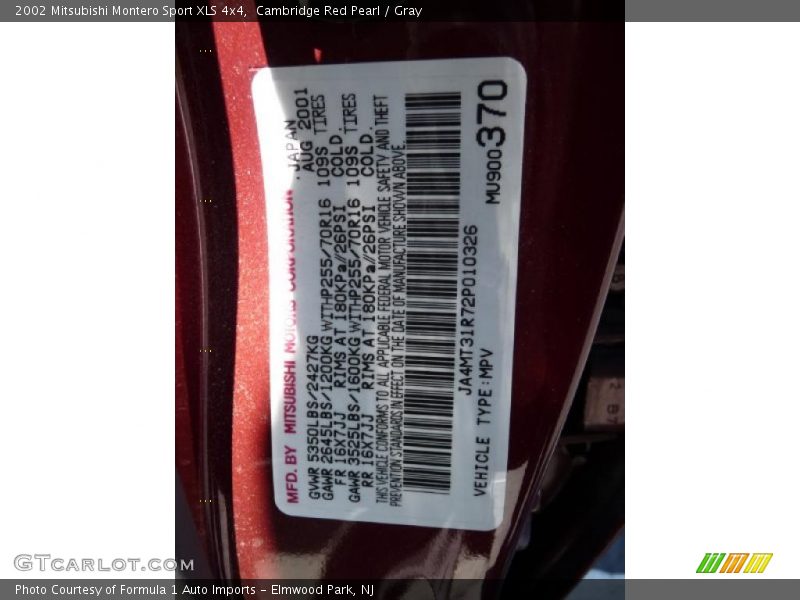 Cambridge Red Pearl / Gray 2002 Mitsubishi Montero Sport XLS 4x4