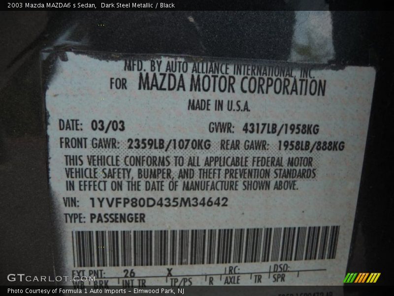 Dark Steel Metallic / Black 2003 Mazda MAZDA6 s Sedan
