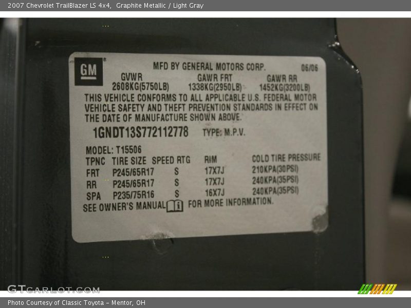 Graphite Metallic / Light Gray 2007 Chevrolet TrailBlazer LS 4x4