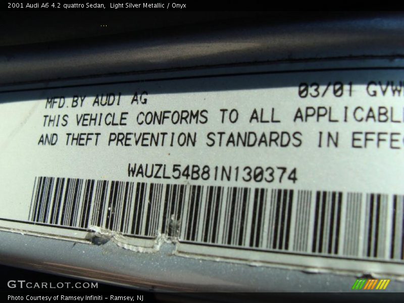 Light Silver Metallic / Onyx 2001 Audi A6 4.2 quattro Sedan