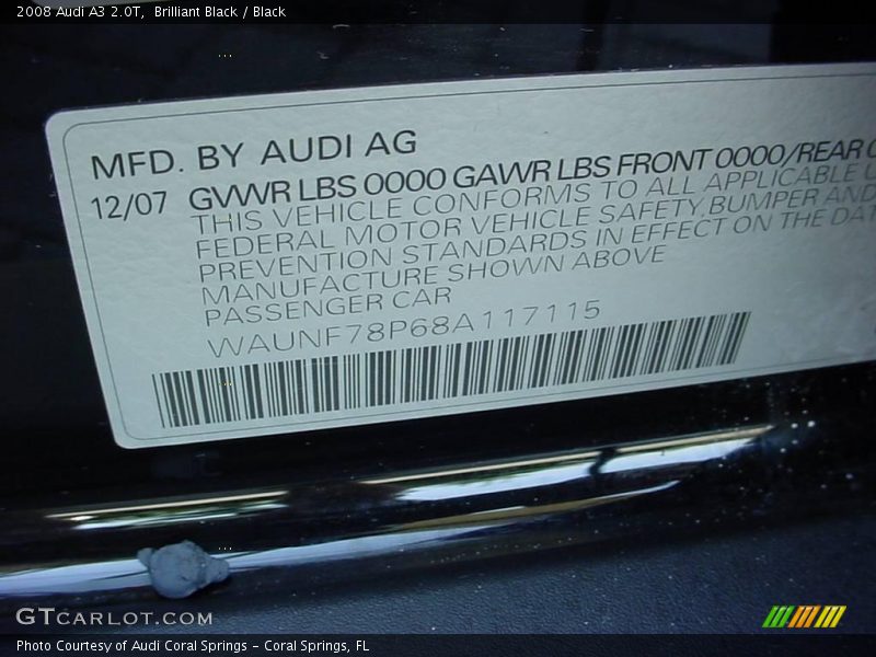 Brilliant Black / Black 2008 Audi A3 2.0T
