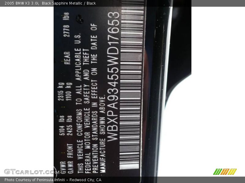 Black Sapphire Metallic / Black 2005 BMW X3 3.0i