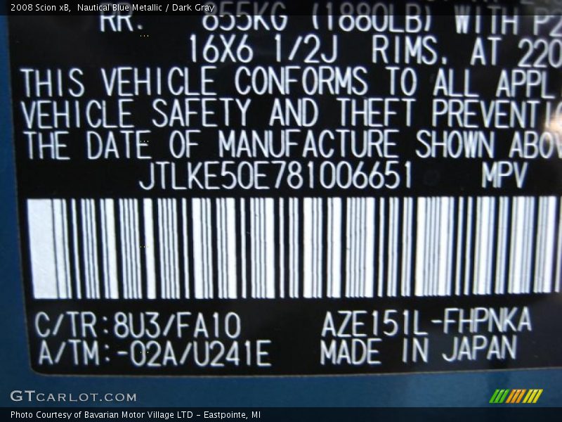 Nautical Blue Metallic / Dark Gray 2008 Scion xB