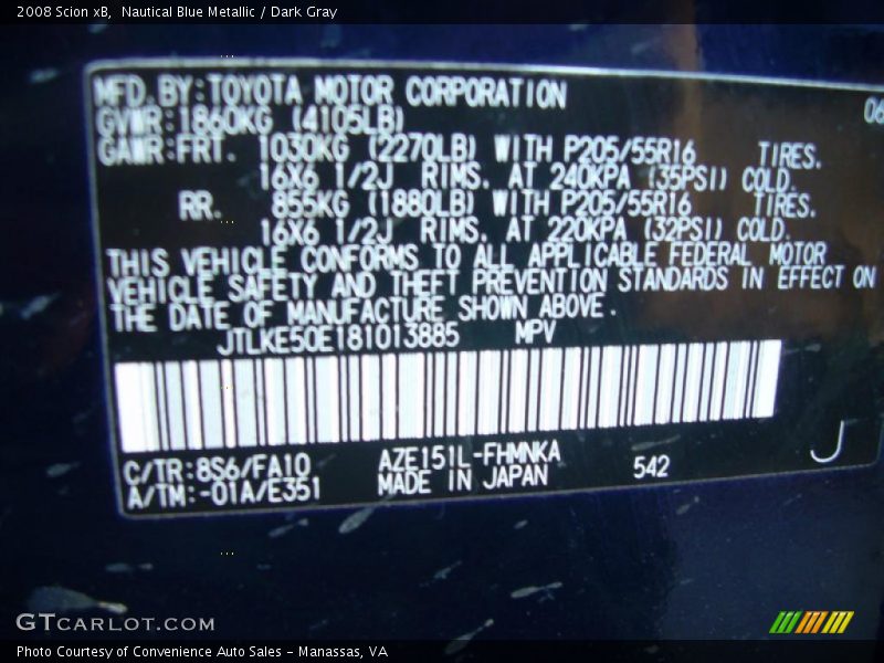 Nautical Blue Metallic / Dark Gray 2008 Scion xB
