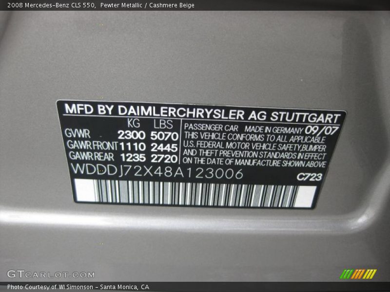 Pewter Metallic / Cashmere Beige 2008 Mercedes-Benz CLS 550