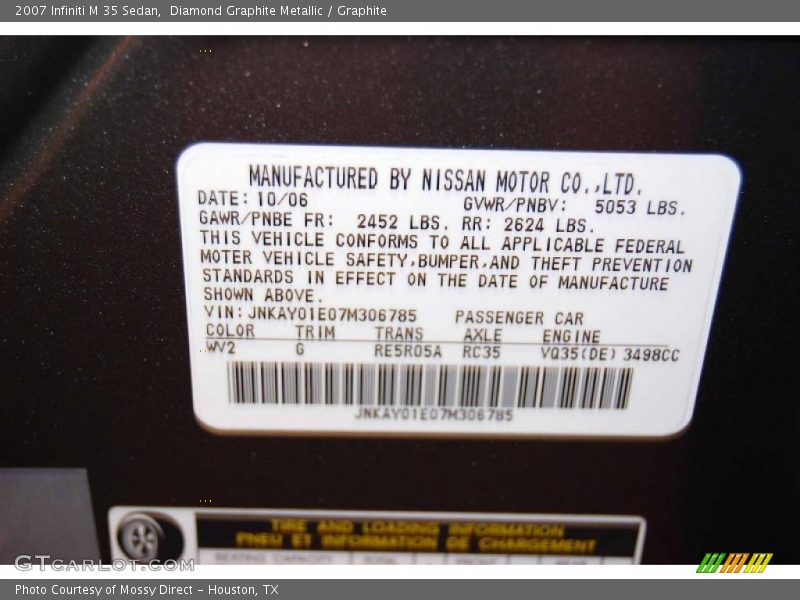 Diamond Graphite Metallic / Graphite 2007 Infiniti M 35 Sedan