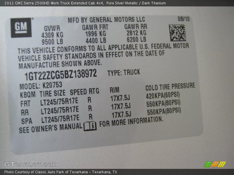 Pure Silver Metallic / Dark Titanium 2011 GMC Sierra 2500HD Work Truck Extended Cab 4x4