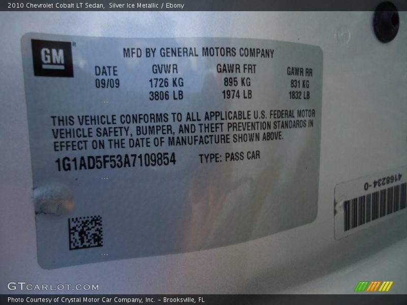 Silver Ice Metallic / Ebony 2010 Chevrolet Cobalt LT Sedan