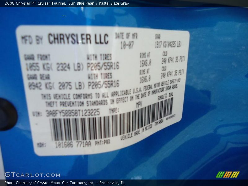Surf Blue Pearl / Pastel Slate Gray 2008 Chrysler PT Cruiser Touring