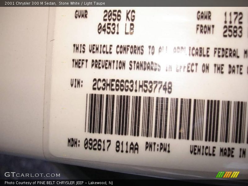 Stone White / Light Taupe 2001 Chrysler 300 M Sedan