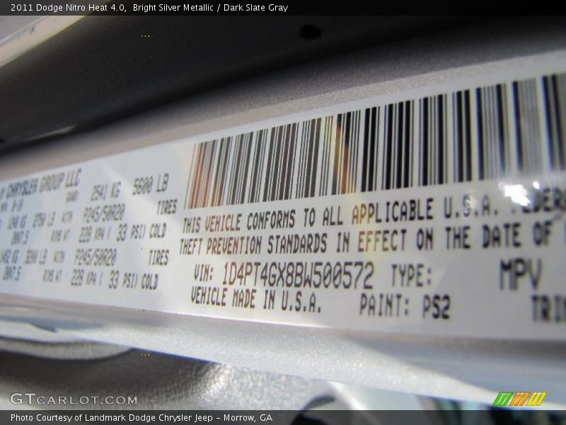 Bright Silver Metallic / Dark Slate Gray 2011 Dodge Nitro Heat 4.0
