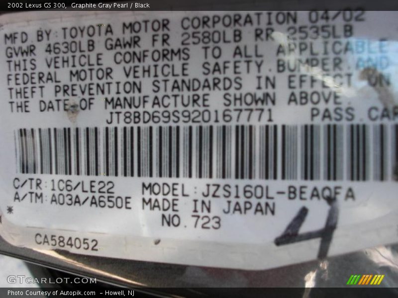 Graphite Gray Pearl / Black 2002 Lexus GS 300
