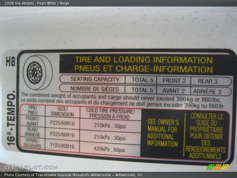 Pearl White / Beige 2008 Kia Amanti