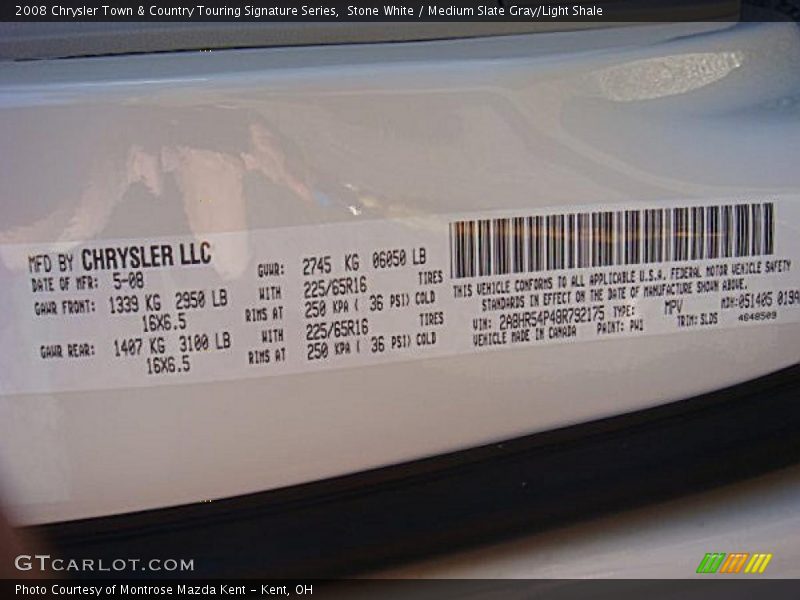 Stone White / Medium Slate Gray/Light Shale 2008 Chrysler Town & Country Touring Signature Series