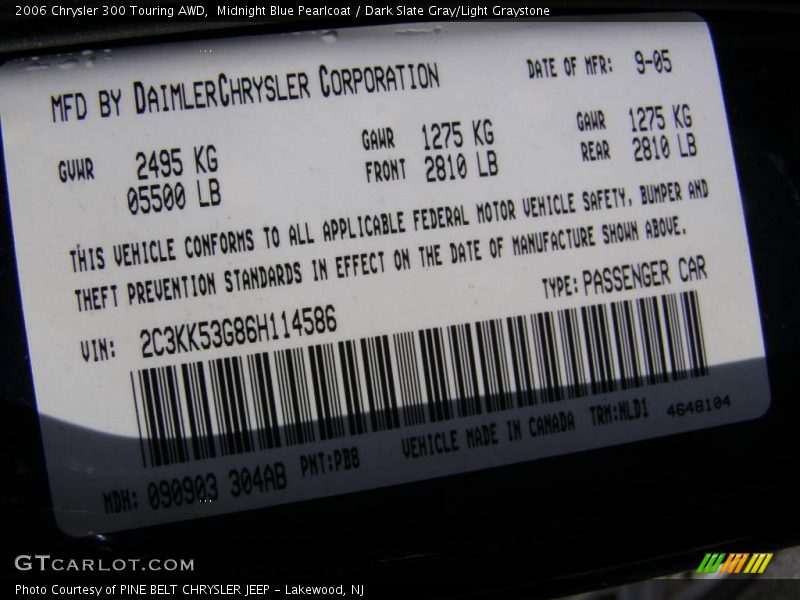 Midnight Blue Pearlcoat / Dark Slate Gray/Light Graystone 2006 Chrysler 300 Touring AWD