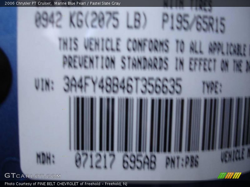 2006 PT Cruiser  Marine Blue Pearl Color Code PB6