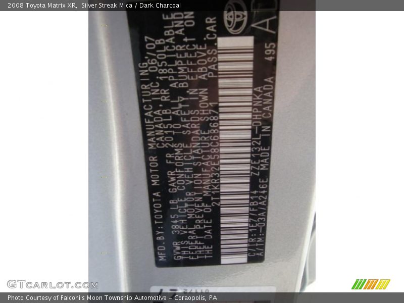 Silver Streak Mica / Dark Charcoal 2008 Toyota Matrix XR