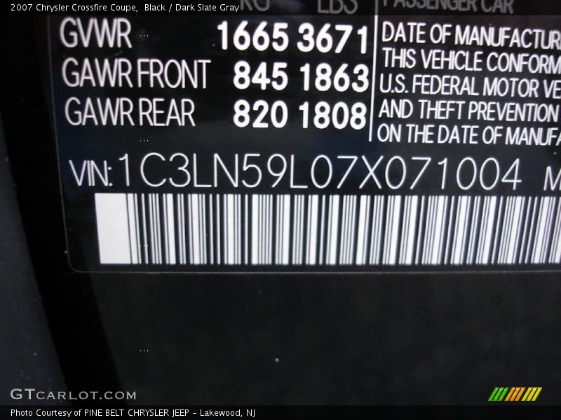 Black / Dark Slate Gray 2007 Chrysler Crossfire Coupe