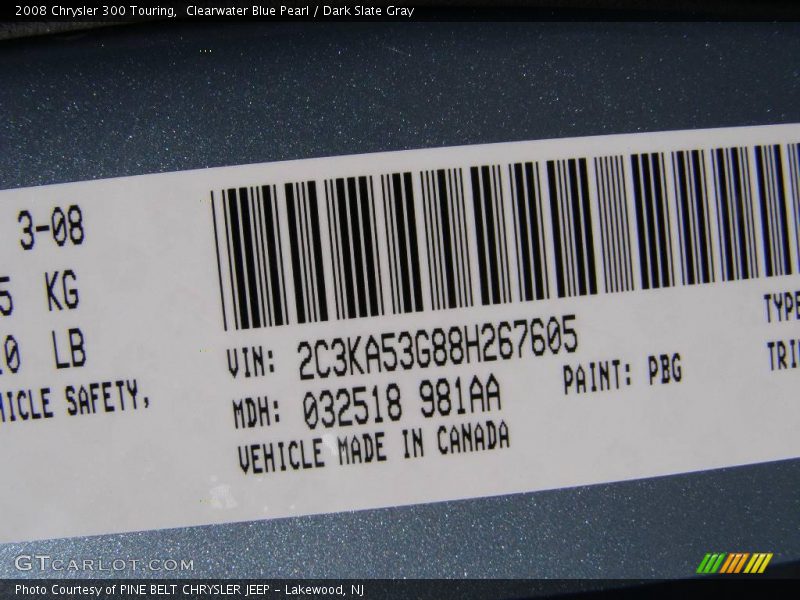 Clearwater Blue Pearl / Dark Slate Gray 2008 Chrysler 300 Touring
