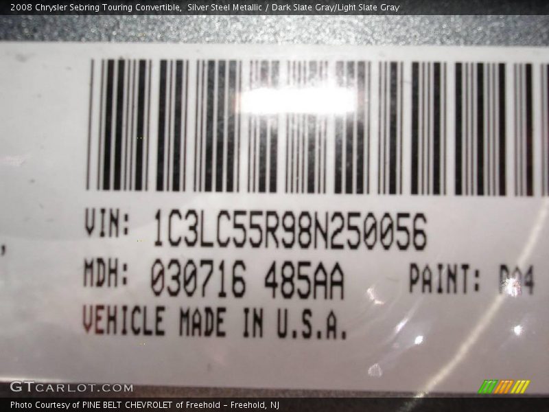 Silver Steel Metallic / Dark Slate Gray/Light Slate Gray 2008 Chrysler Sebring Touring Convertible