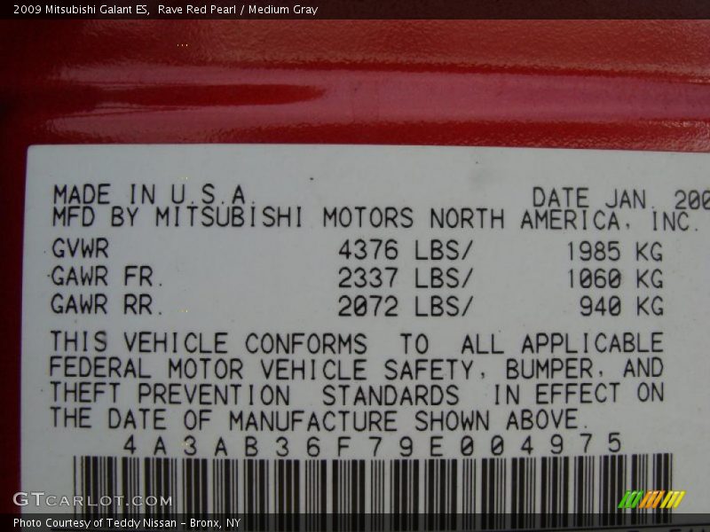 Rave Red Pearl / Medium Gray 2009 Mitsubishi Galant ES