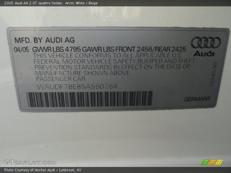 Arctic White / Beige 2005 Audi A4 2.0T quattro Sedan