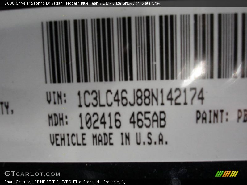Modern Blue Pearl / Dark Slate Gray/Light Slate Gray 2008 Chrysler Sebring LX Sedan