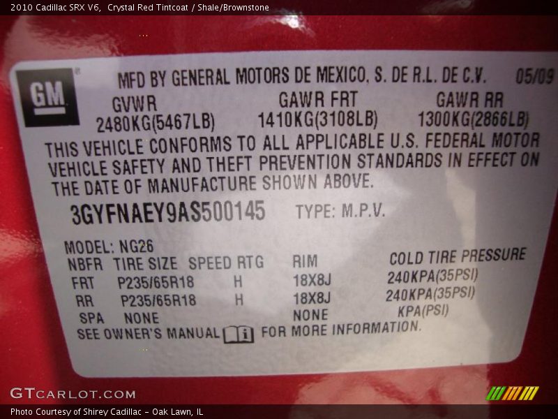 Crystal Red Tintcoat / Shale/Brownstone 2010 Cadillac SRX V6