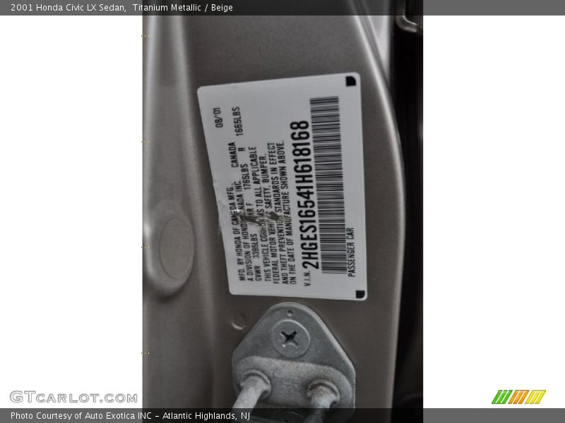 Titanium Metallic / Beige 2001 Honda Civic LX Sedan