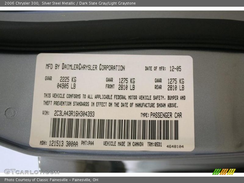 Silver Steel Metallic / Dark Slate Gray/Light Graystone 2006 Chrysler 300