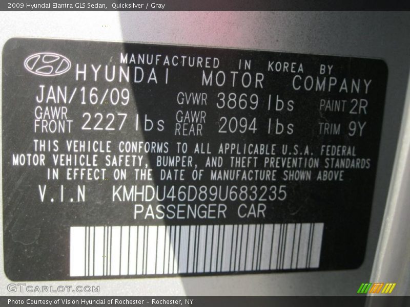 Quicksilver / Gray 2009 Hyundai Elantra GLS Sedan