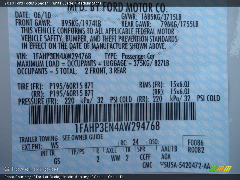 White Suede / Medium Stone 2010 Ford Focus S Sedan