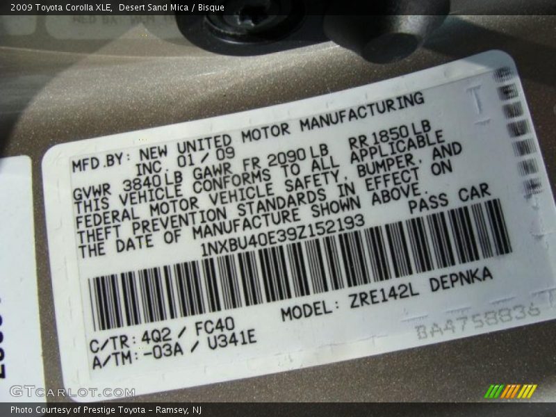 Desert Sand Mica / Bisque 2009 Toyota Corolla XLE