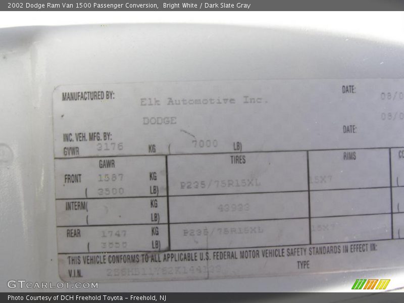 Bright White / Dark Slate Gray 2002 Dodge Ram Van 1500 Passenger Conversion