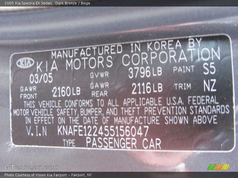 Dark Bronze / Beige 2005 Kia Spectra EX Sedan