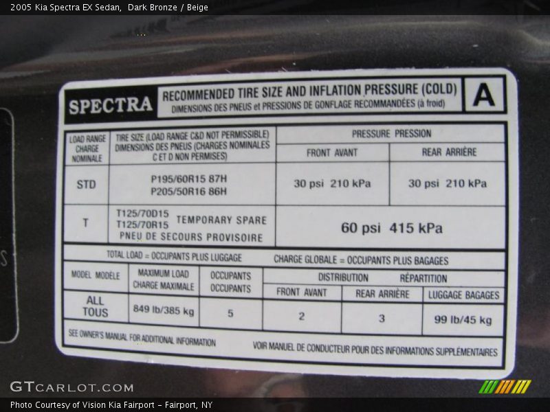 Dark Bronze / Beige 2005 Kia Spectra EX Sedan