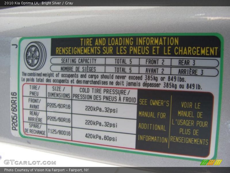 Bright Silver / Gray 2010 Kia Optima LX