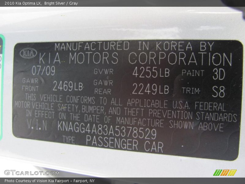 Bright Silver / Gray 2010 Kia Optima LX