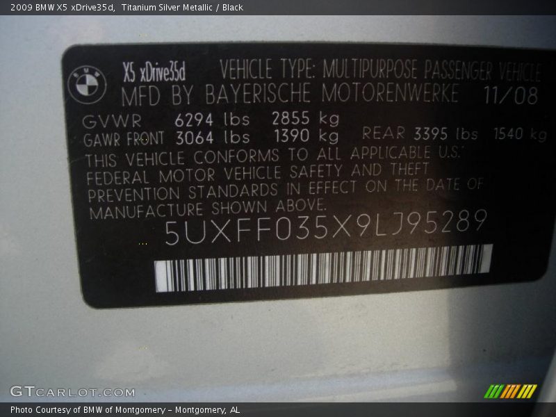 Titanium Silver Metallic / Black 2009 BMW X5 xDrive35d