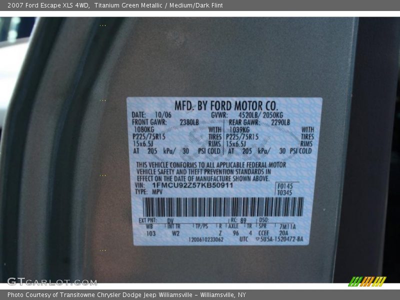 Titanium Green Metallic / Medium/Dark Flint 2007 Ford Escape XLS 4WD