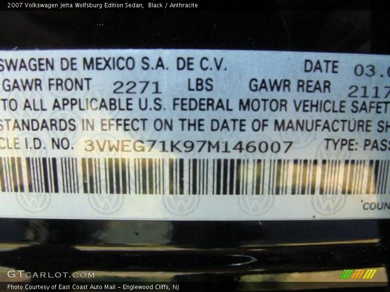 Black / Anthracite 2007 Volkswagen Jetta Wolfsburg Edition Sedan