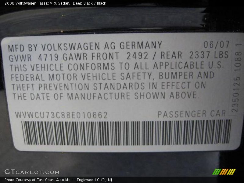 Deep Black / Black 2008 Volkswagen Passat VR6 Sedan