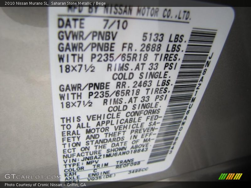 Saharan Stone Metallic / Beige 2010 Nissan Murano SL