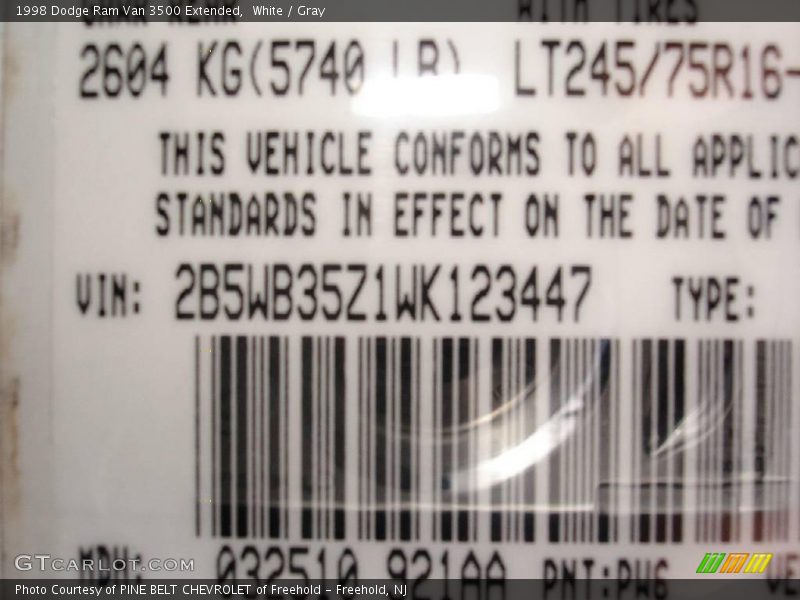 White / Gray 1998 Dodge Ram Van 3500 Extended