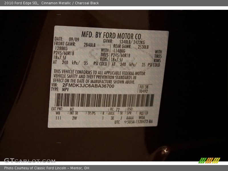 Cinnamon Metallic / Charcoal Black 2010 Ford Edge SEL