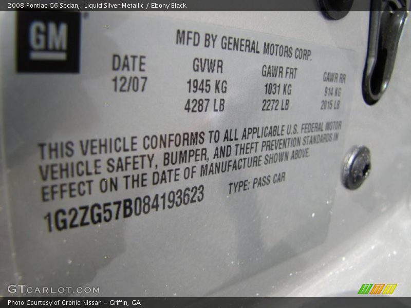 Liquid Silver Metallic / Ebony Black 2008 Pontiac G6 Sedan