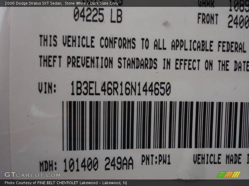 Stone White / Dark Slate Grey 2006 Dodge Stratus SXT Sedan