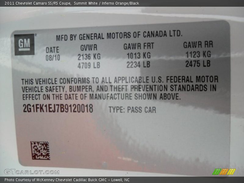 Summit White / Inferno Orange/Black 2011 Chevrolet Camaro SS/RS Coupe