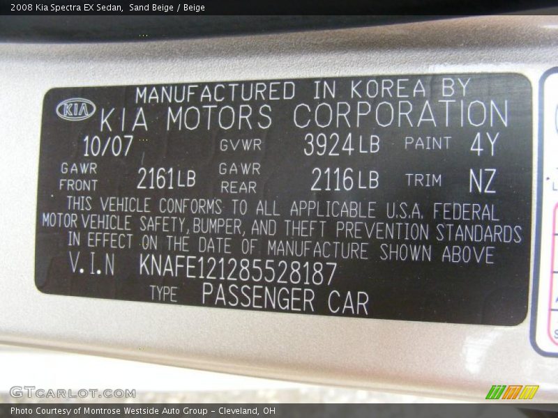 Sand Beige / Beige 2008 Kia Spectra EX Sedan